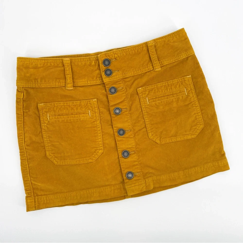 We The Free Joanie Mustard Corduroy Button Down Mini Skirt Size 25 - Picture 3 of 9